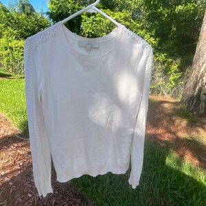 LOFT White Long Sleeve Sweater with Lace Detailing - Size M